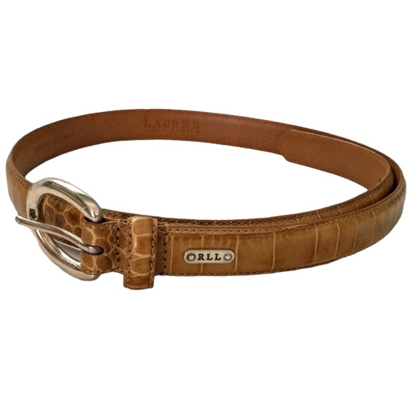 Lauren Ralph Lauren Accessories - LAUREN RALPH LAUREN Belt Italian Leather Tan/Brown S Solid Brass Silver Buckle